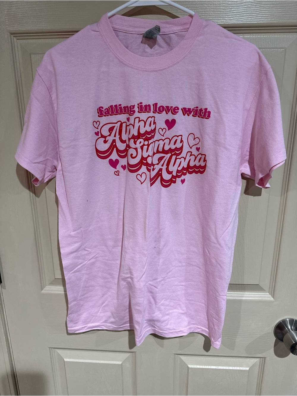 Gildan Pink Heart Tee with Red Alpha Sigma Alpha Graphic